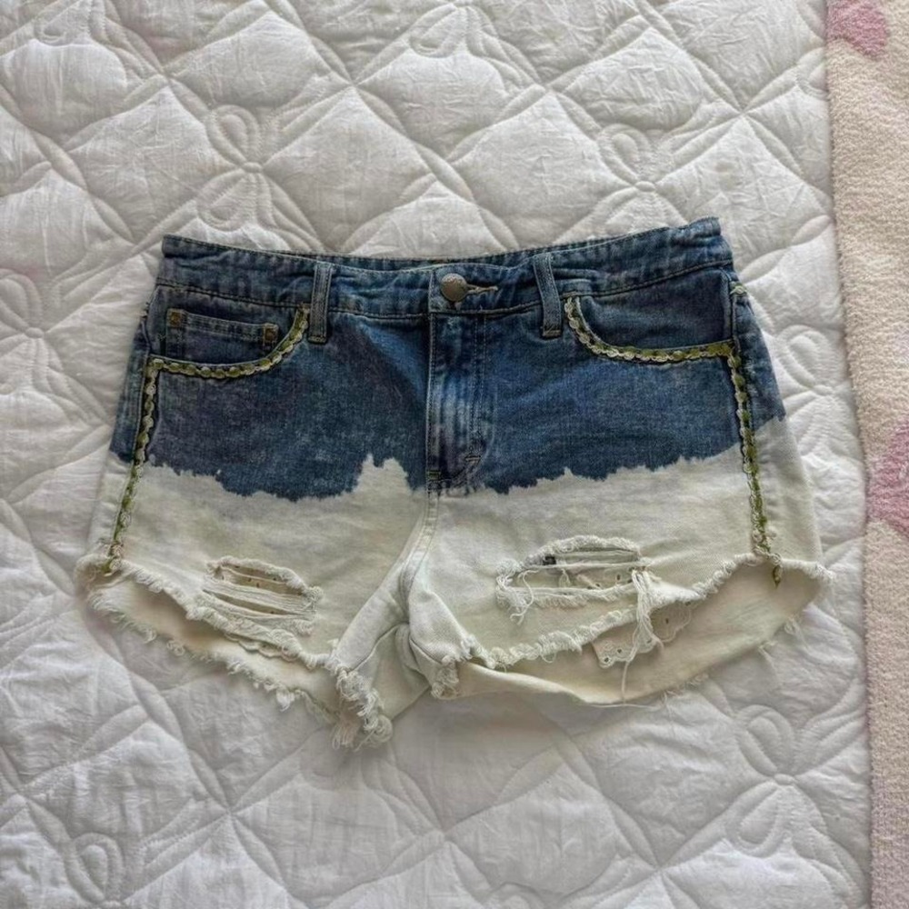 free people low rise white and dark wash jean shorts